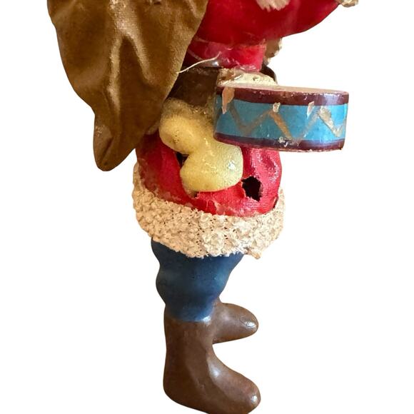 Vintage Paper Mache Santa Claus Figure Trim Jolly Old St Nick Holding A Drum - Picture 4 of 8